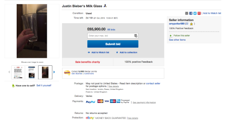 Justin Bieber milk glass eBay